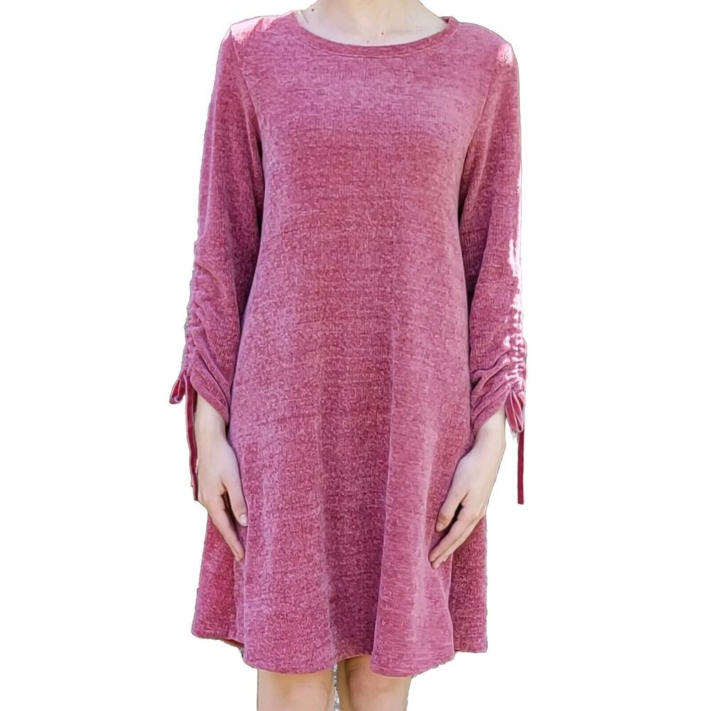 Spense Women's Small Dress Pink Rouched Long Sleeve Soft Dusty Rose Blush EUC